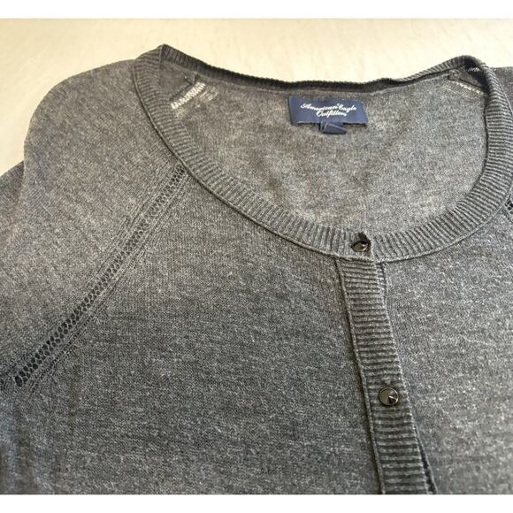 American Eagle Size S Knit Button Up Cardigan Sweater Y2K Preppy Gray Granola - Picture 3 of 11